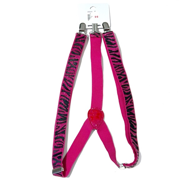 Claire’s Sparkly Hot Pink Zebra Suspenders Pant Holder Stretchy Adjust Glitter - Picture 6 of 13
